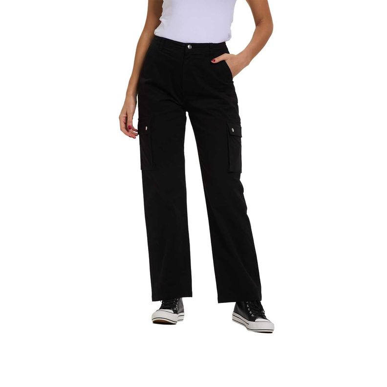 Pantalón Mujer Cargo Gabardina Negro Fashion's Park-0