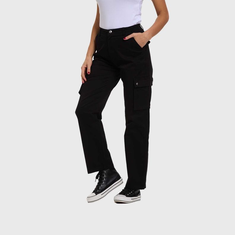 Pantalón Mujer Cargo Gabardina Negro Fashion's Park-1