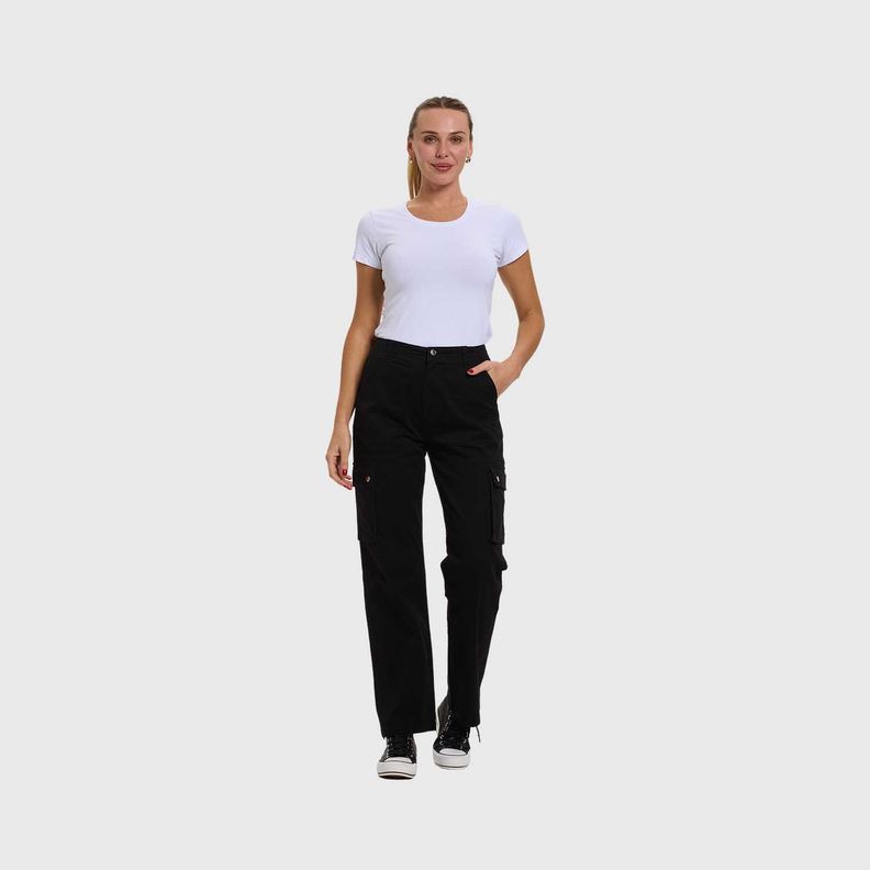 Pantalón Mujer Cargo Gabardina Negro Fashion's Park-3