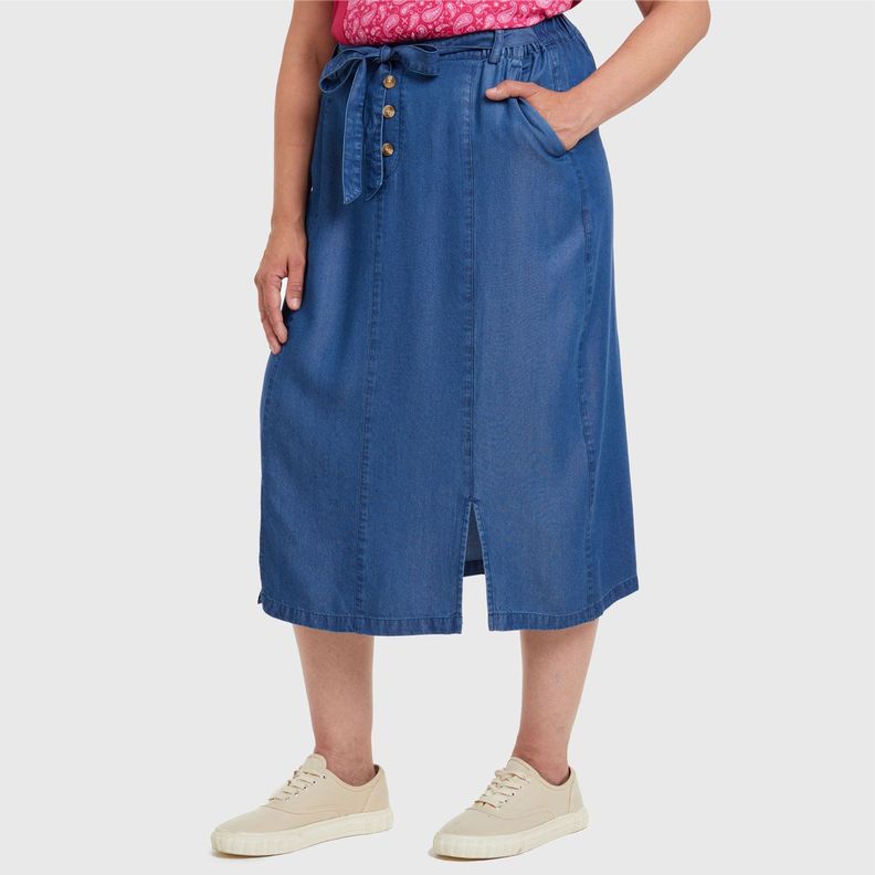 Falda Tencel Con Botones Azul Mujer-1