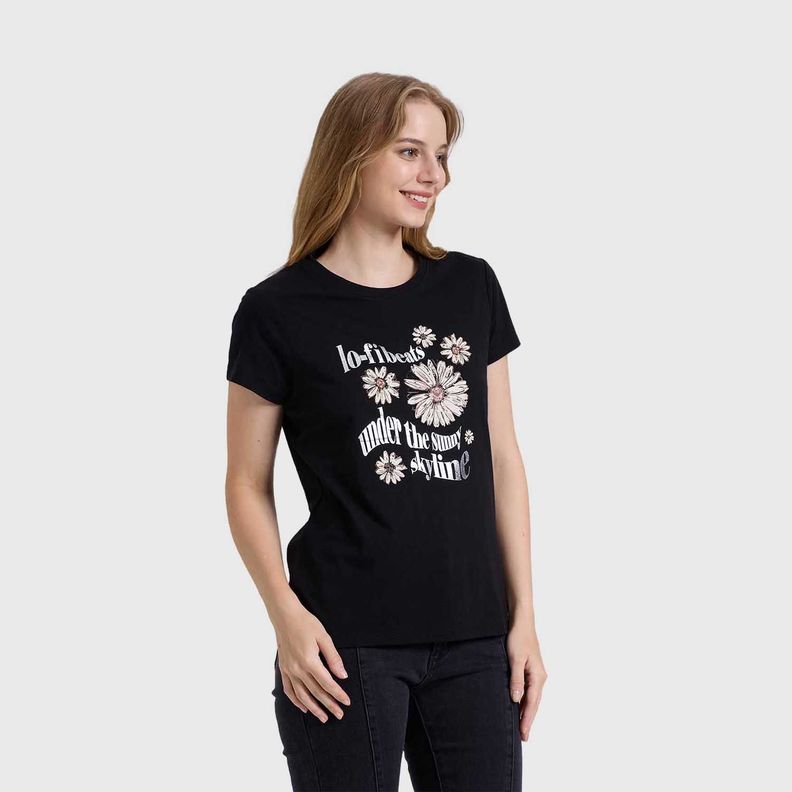 Polera Mujer Básica Print Negro / Blanco Fashion's Park-1