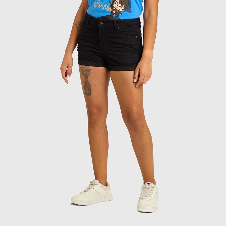 Short Mujer Roll Up Tiro Alto Negro Fashions Park-1
