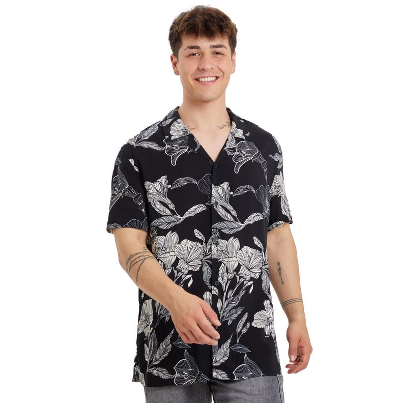 Camisa Guayabera Print Negro Hombre-0