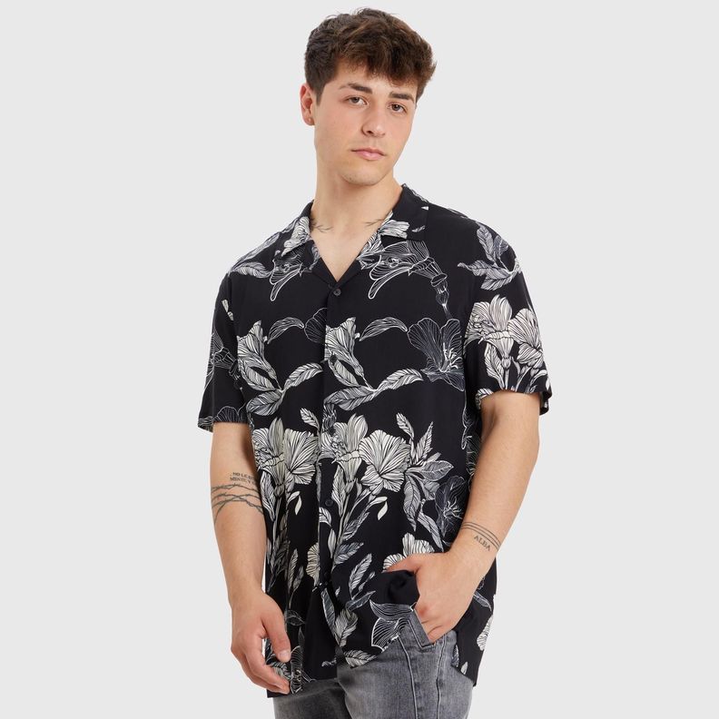 Camisa Guayabera Print Negro Hombre-1