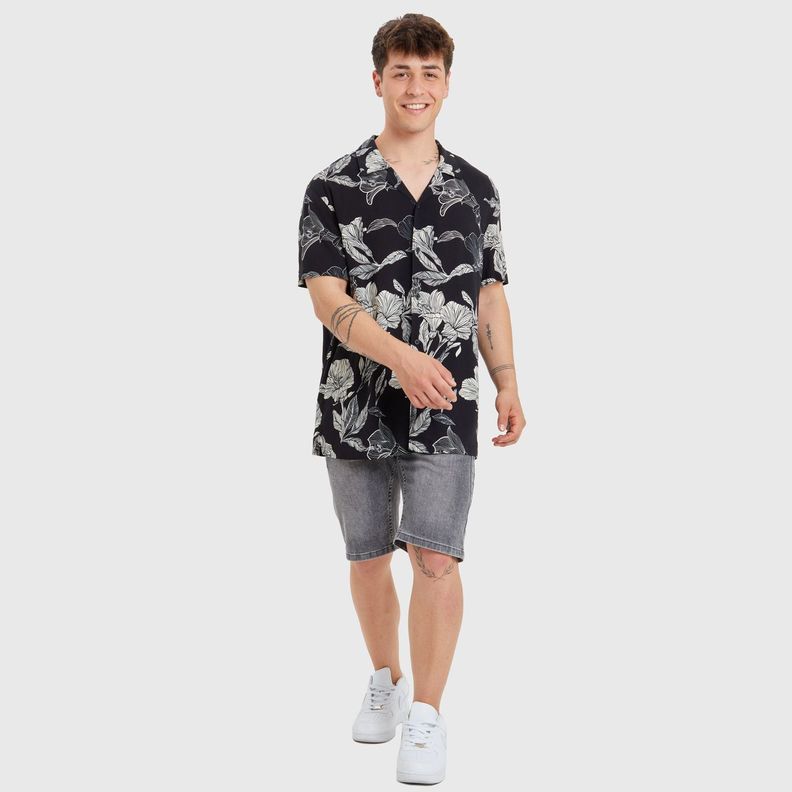 Camisa Guayabera Print Negro Hombre-3