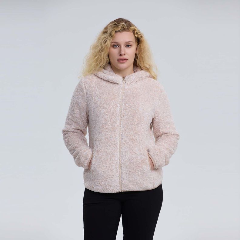 Polar Mujer Peludo Con Bolsillo Beige Melange-0