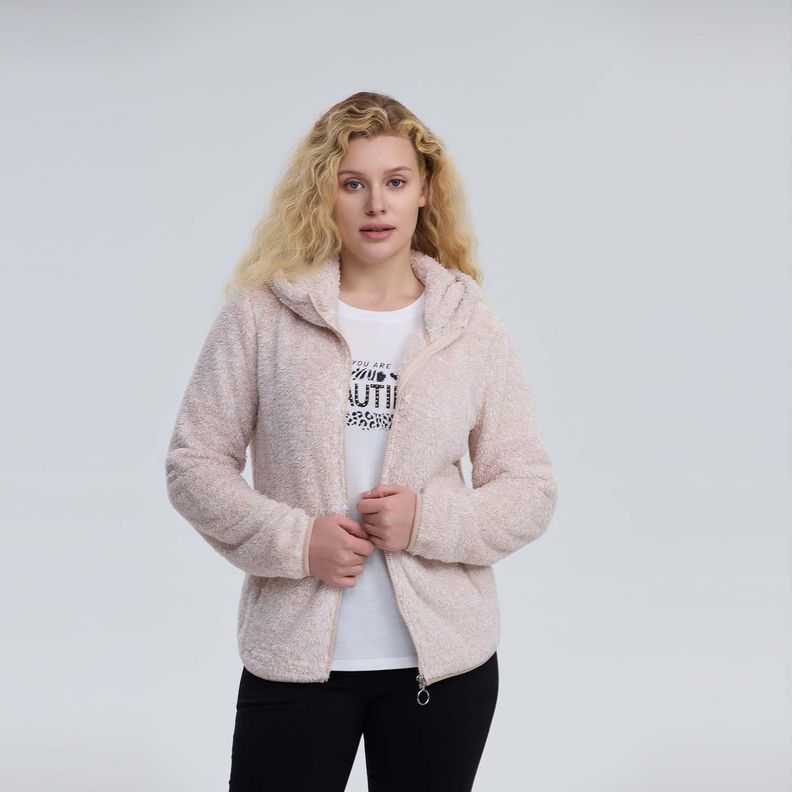 Polar Mujer Peludo Con Bolsillo Beige Melange-1
