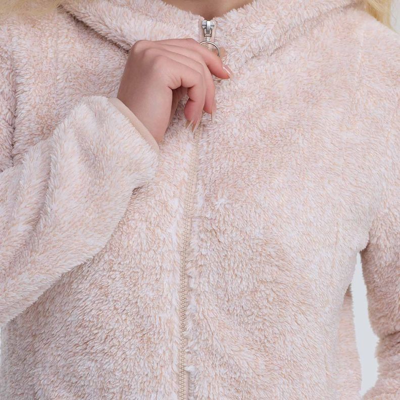 Polar Mujer Peludo Con Bolsillo Beige Melange-3