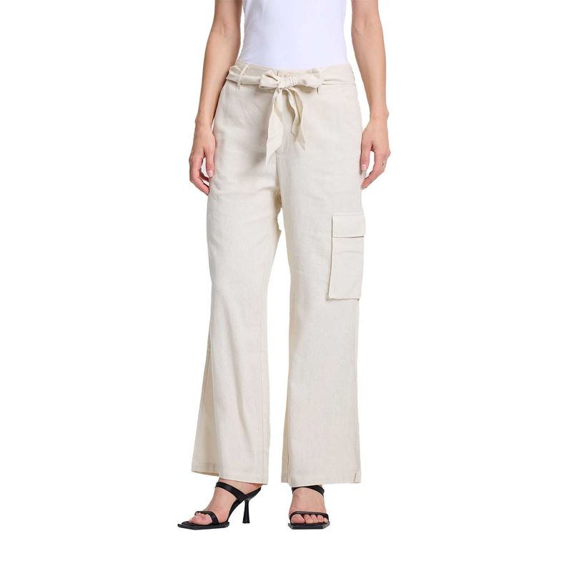 Pantalón Mujer Lino Bolsillo Cargo Beige Fashions Park-0