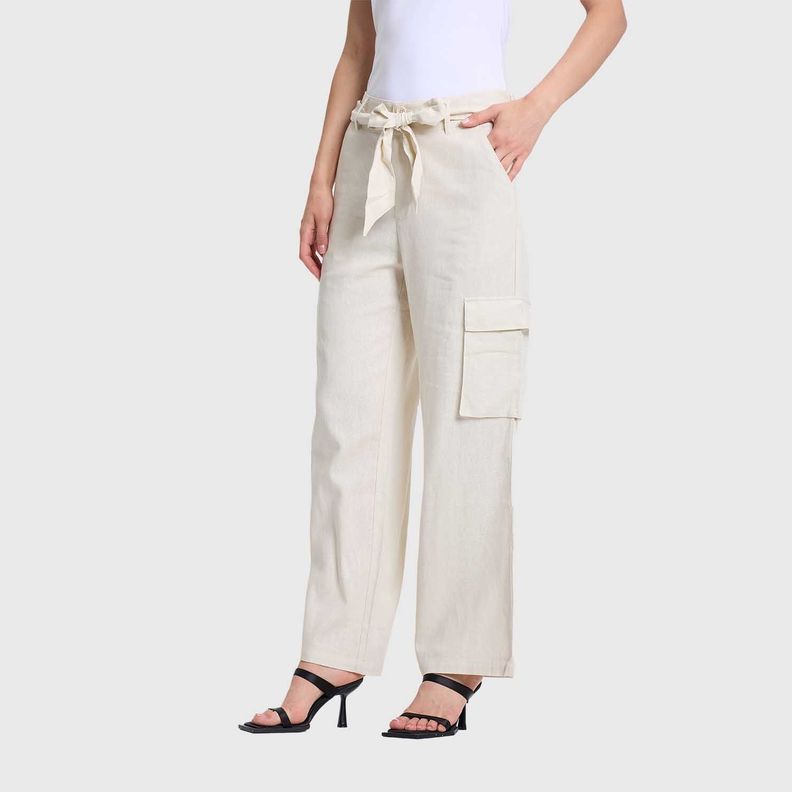 Pantalón Mujer Lino Bolsillo Cargo Beige Fashions Park-1