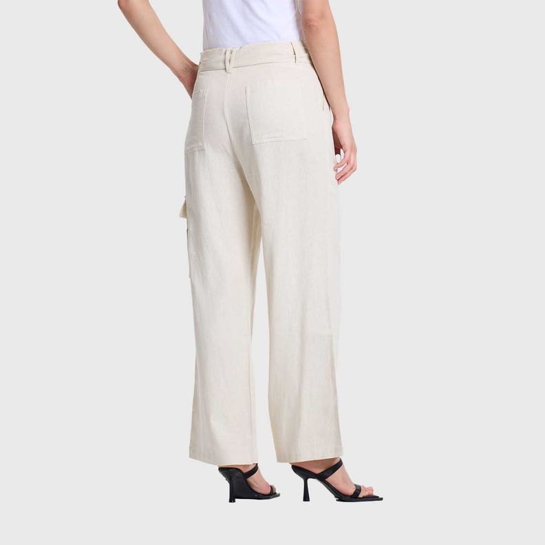 Pantalón Mujer Lino Bolsillo Cargo Beige Fashions Park-2