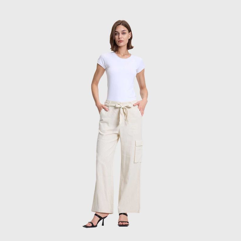 Pantalón Mujer Lino Bolsillo Cargo Beige Fashions Park-3