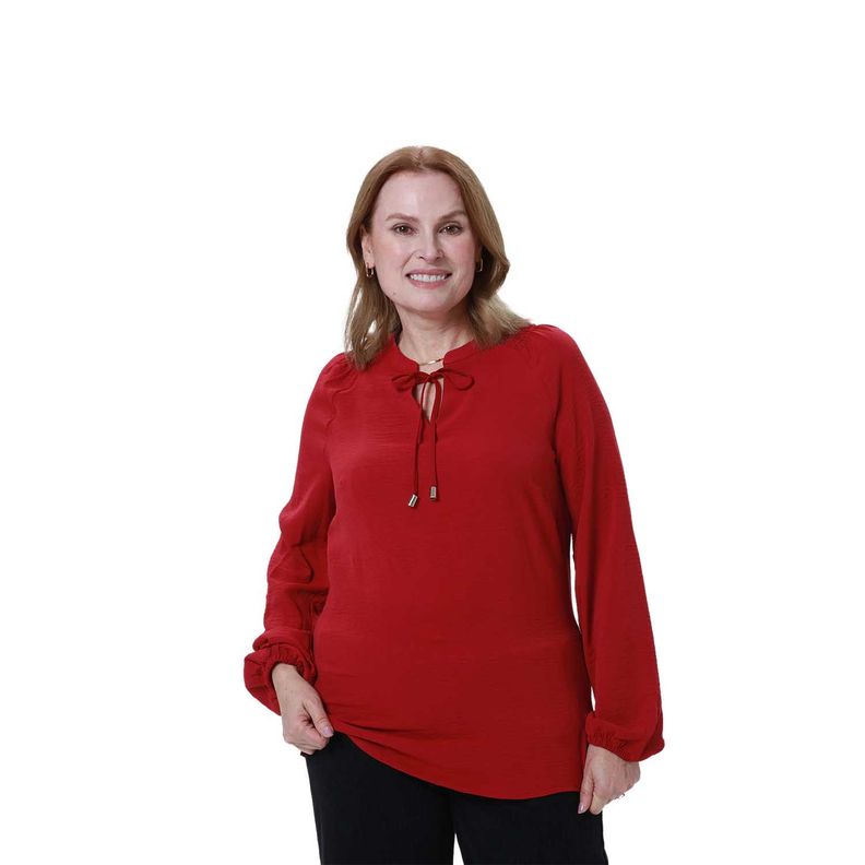 Blusa Mujer Lisa Con Plisado Guinda Oscuro-0