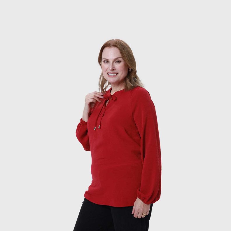 Blusa Mujer Lisa Con Plisado Guinda Oscuro-1