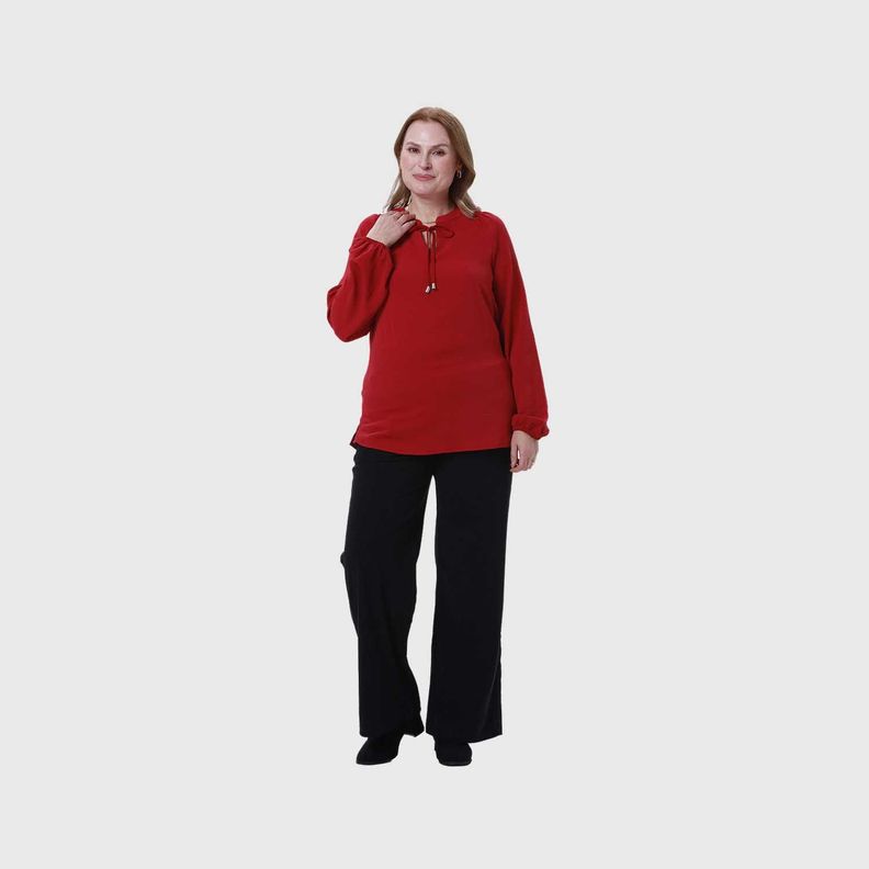 Blusa Mujer Lisa Con Plisado Guinda Oscuro-3