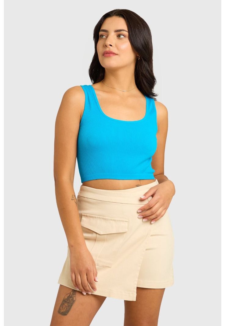Polera Mujer Seamless Azul