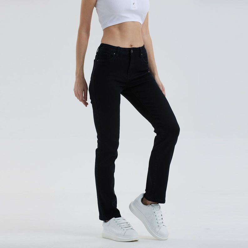Jeans Mujer Recto Tiro Alto Negro-1