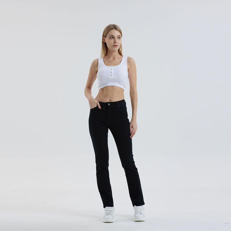 Jeans Mujer Recto Tiro Alto Negro-3