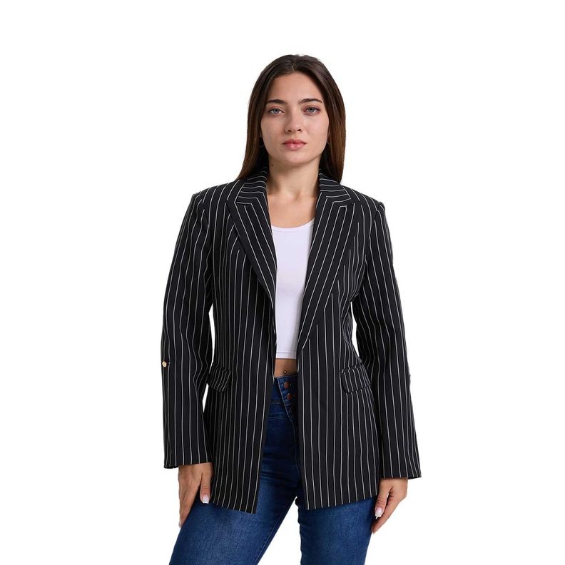 Blazer Mujer Rayado Negro / Blanco-0