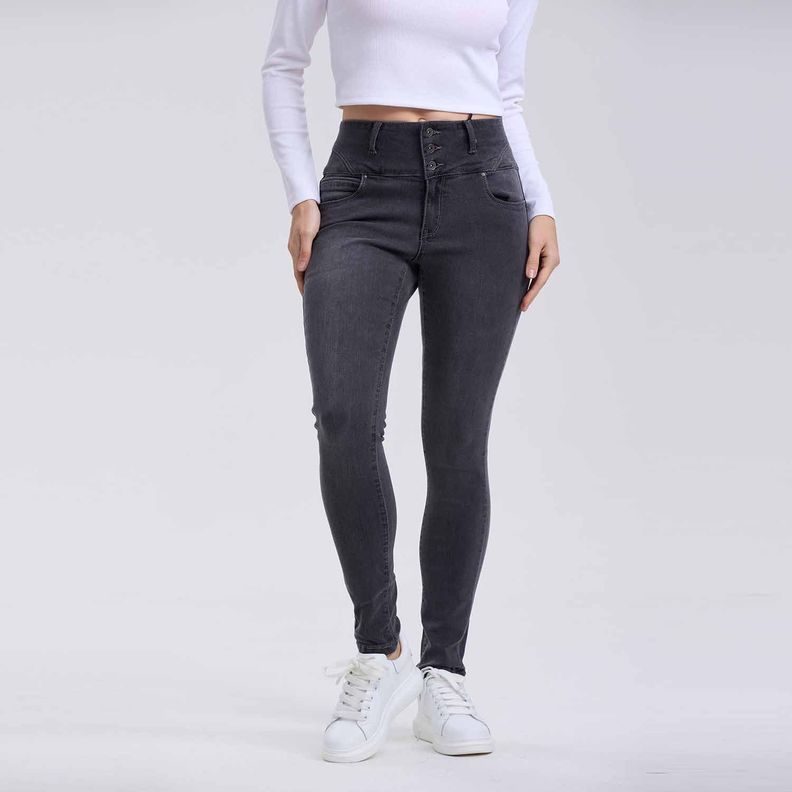 Jeans Mujer Push Up 2 Botones Negro-0