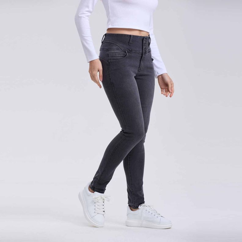 Jeans Mujer Push Up 2 Botones Negro-1