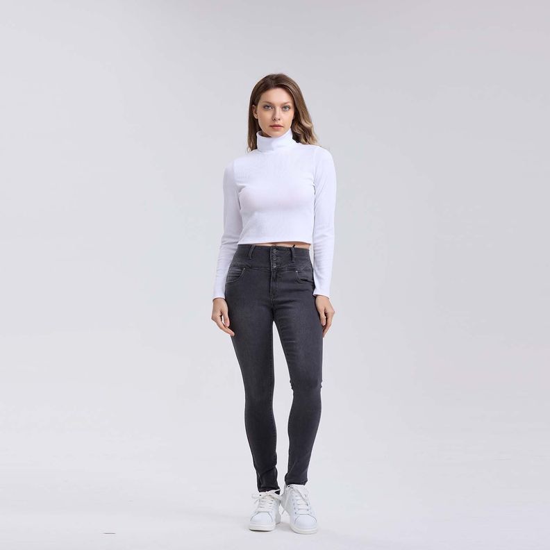 Jeans Mujer Push Up 2 Botones Negro-3