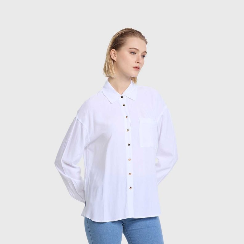 Blusa Mujer Abotonada Lisa Crudo  Fashion's Park-1