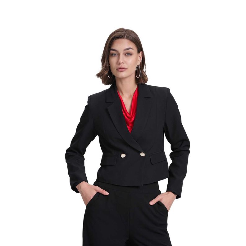 Blazer Mujer Corte Cruzado Negro Fashion's Park-0