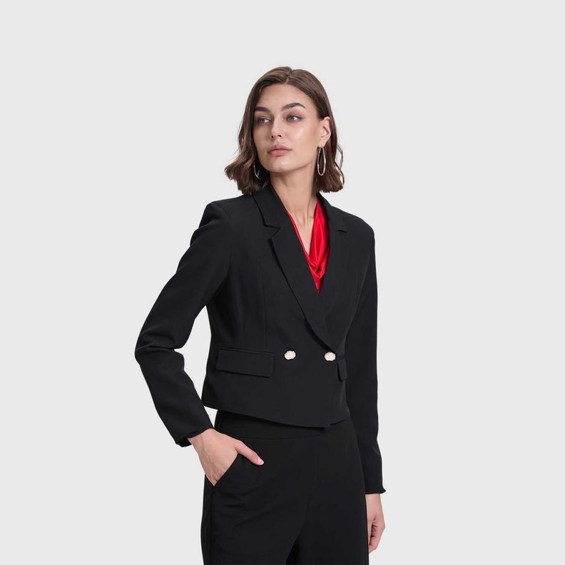 Blazer Mujer Corte Cruzado Negro Fashion's Park-1