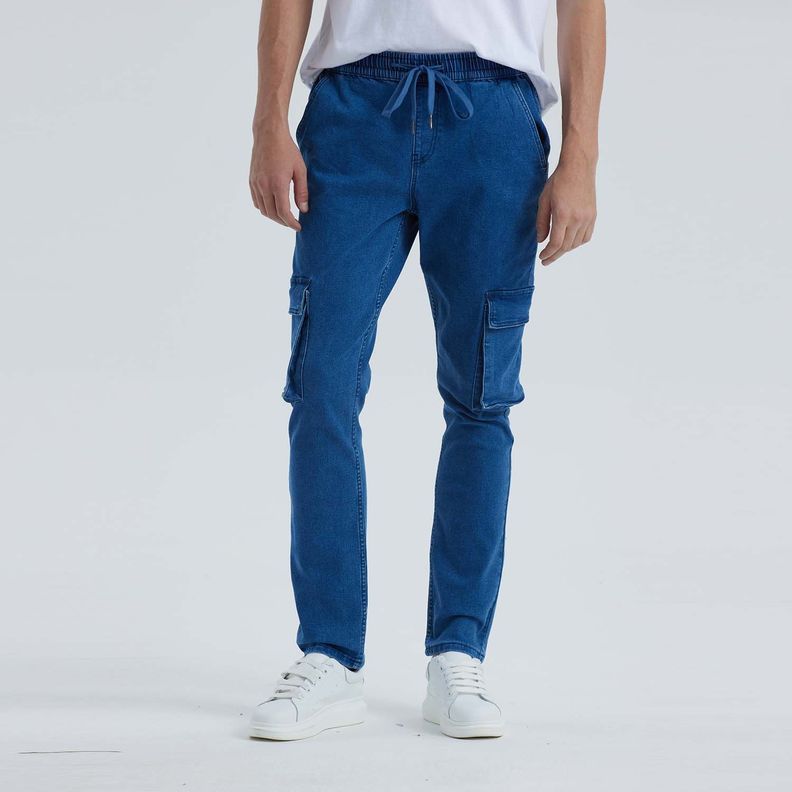 Jeans Hombre Cargo Jogger Azul-0