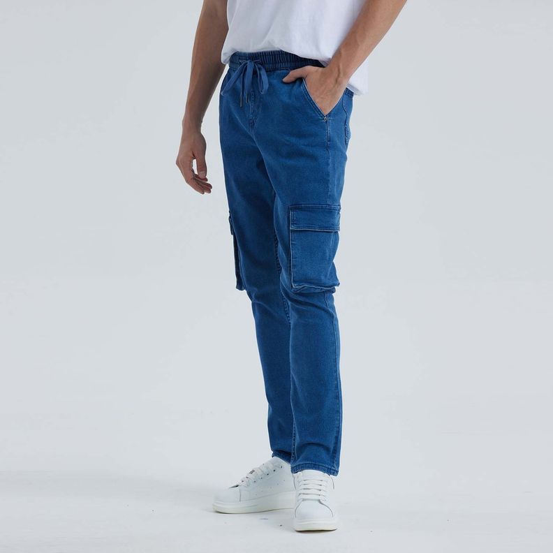 Jeans Hombre Cargo Jogger Azul-1