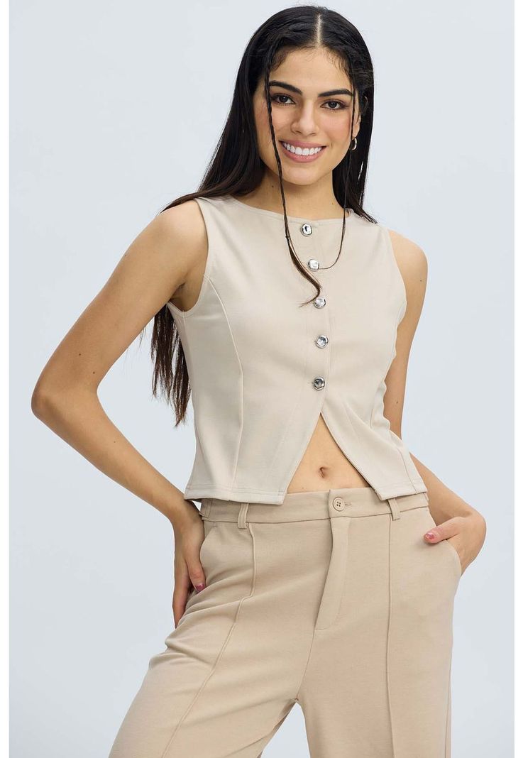 Blazer Mujer Gillette Botones Beige