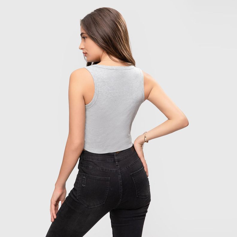 Polera Básica Lisa Gris Melange Mujer-2