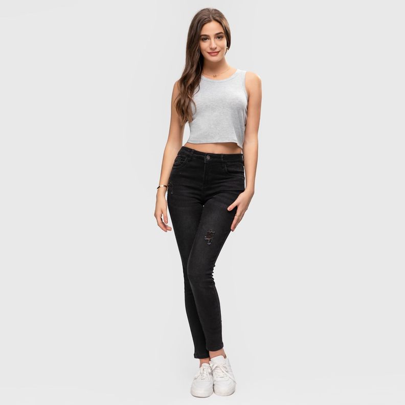 Polera Básica Lisa Gris Melange Mujer-3