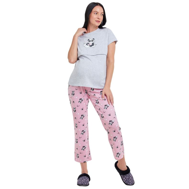 Pijama Maternal Gris Melange Claro Mujer-0