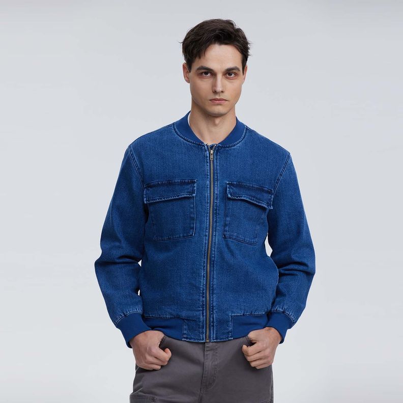 Chaqueta Hombre Bomber Denim Azul Oscuro-0