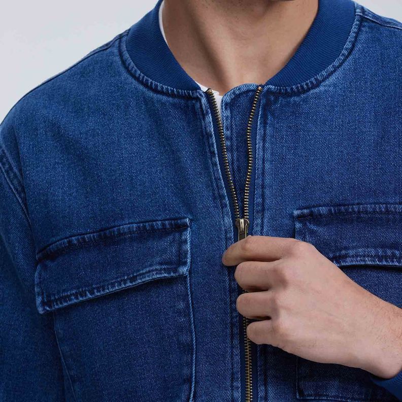 Chaqueta Hombre Bomber Denim Azul Oscuro-3