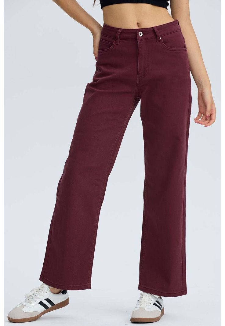 Jeans Mujer Calce Recto Burdeo