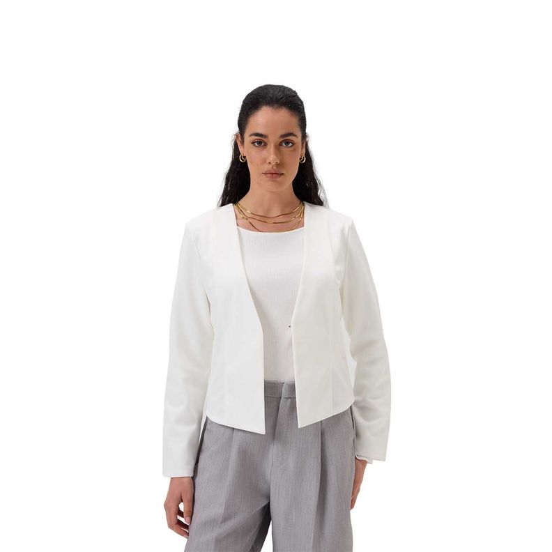 Blazer Mujer Liso Sin Solapa Crudo Fashion's Park-0
