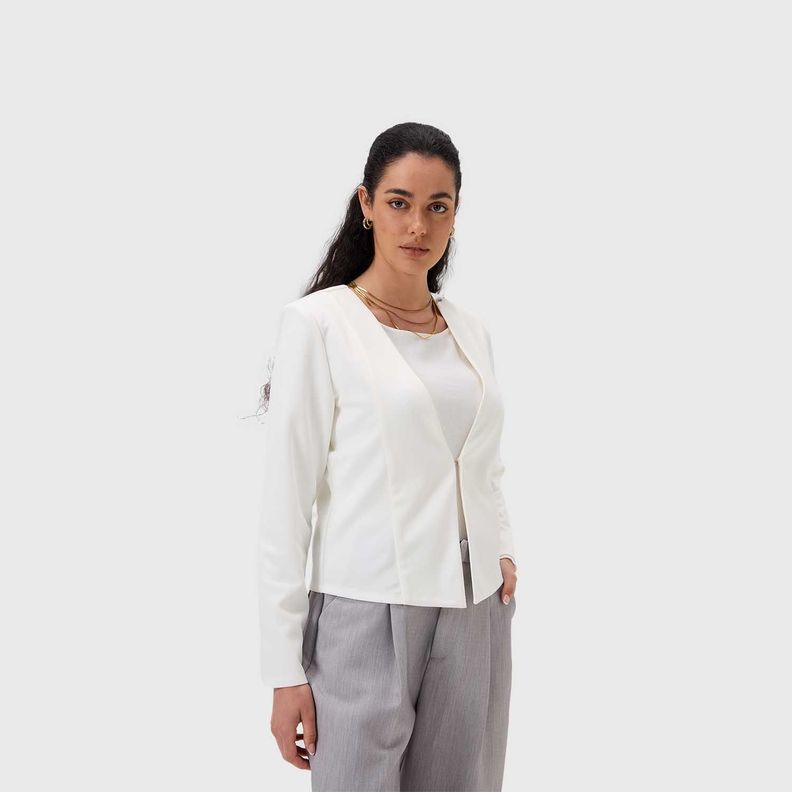 Blazer Mujer Liso Sin Solapa Crudo Fashion's Park-1