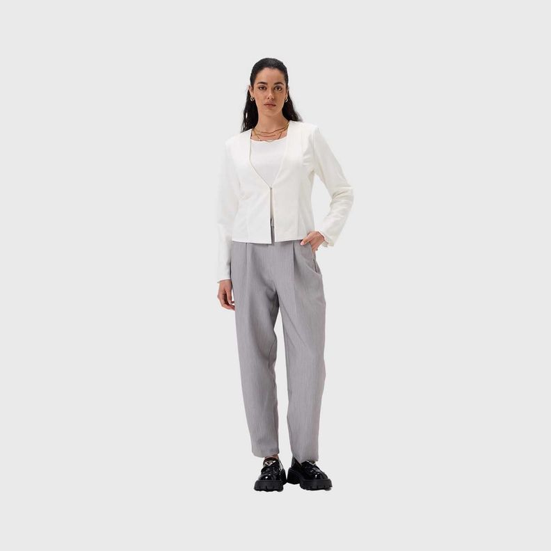 Blazer Mujer Liso Sin Solapa Crudo Fashion's Park-3