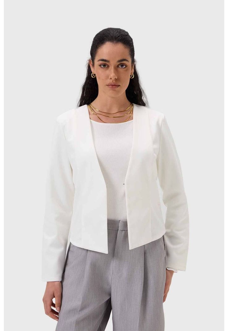 Blazer Mujer Sin Solapa Crudo