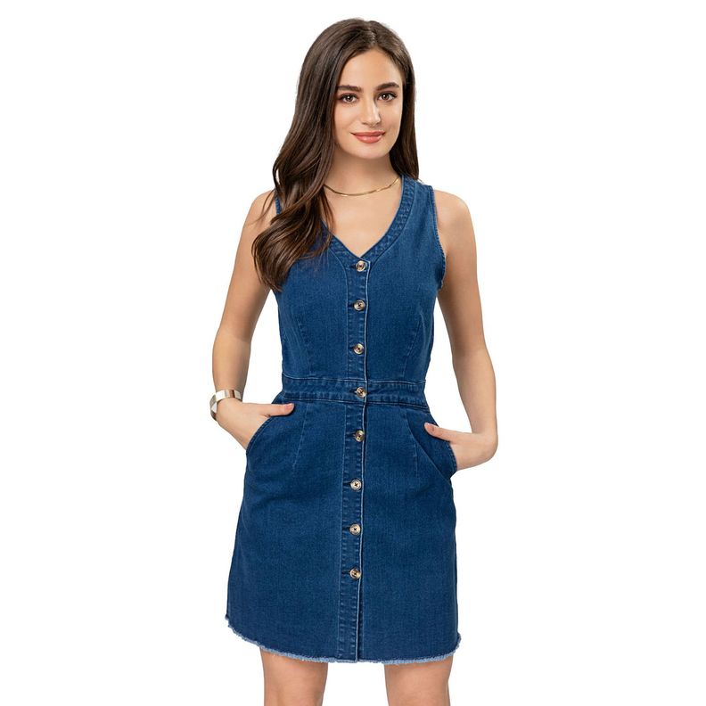 Vestido Lazo Botones Azul Mujer Fashion'S Park-0