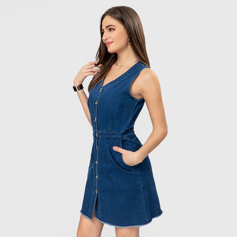 Vestido Lazo Botones Azul Mujer Fashion'S Park-1