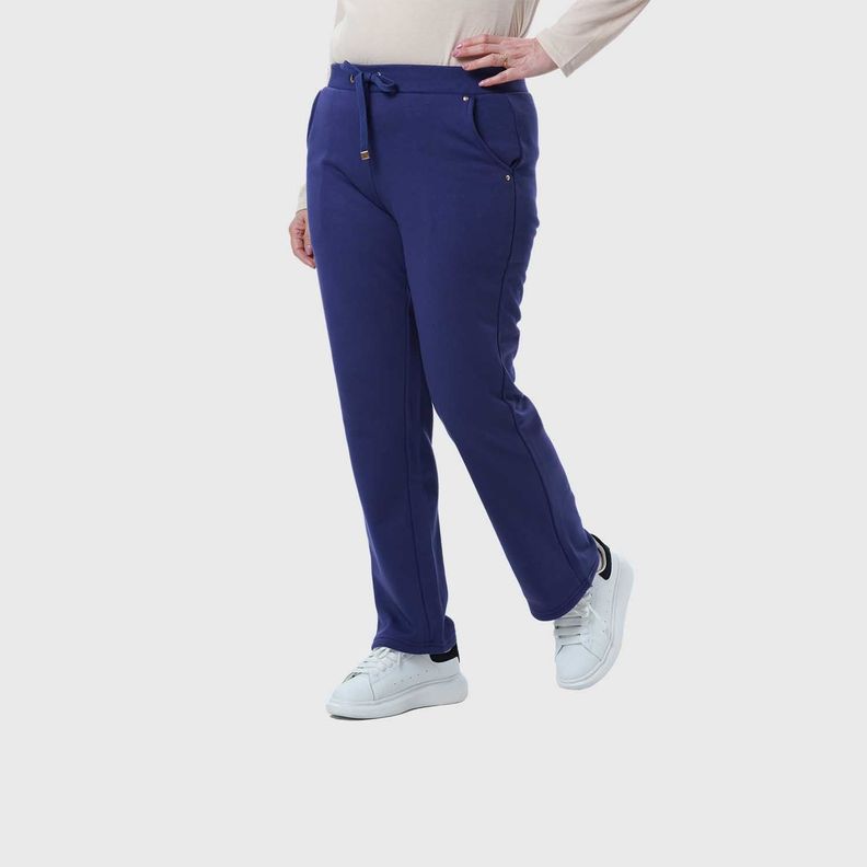 Pantalón Buzo Mujer Con Cordón Y Bolsillo Azul-1