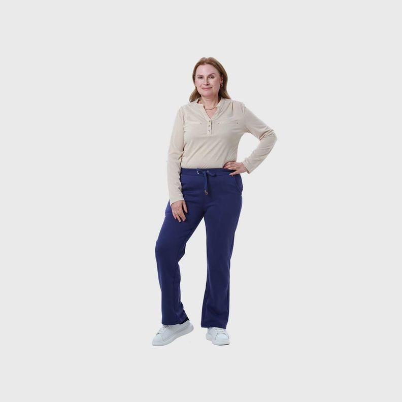 Pantalón Buzo Mujer Con Cordón Y Bolsillo Azul-3