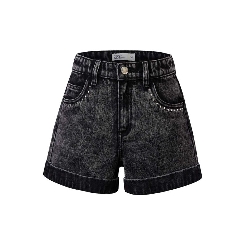 Short Niña Tiro Alto Con Tachas Negro Fashion's Park-0