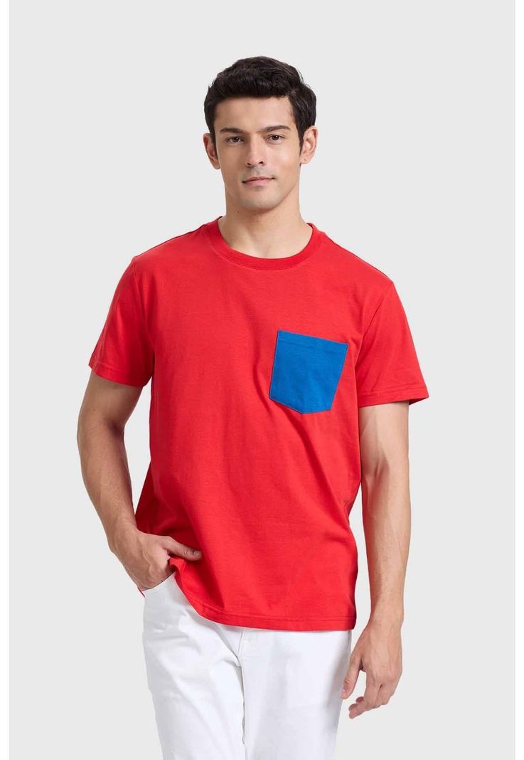 Polera Hombre Con Bolsillo Rojo