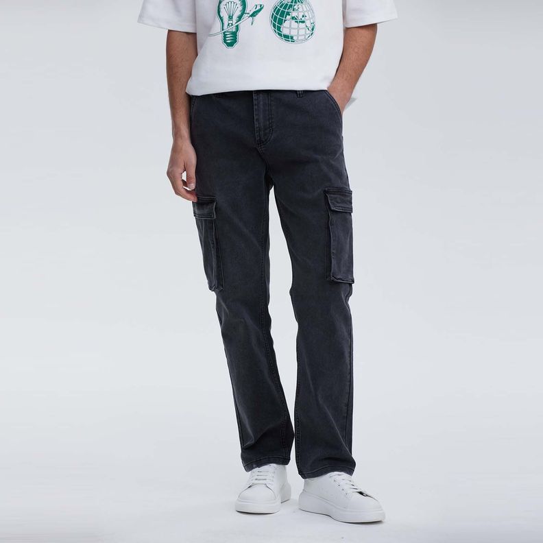 Jeans Hombre Cargo Lavado Gris Oscuro-0