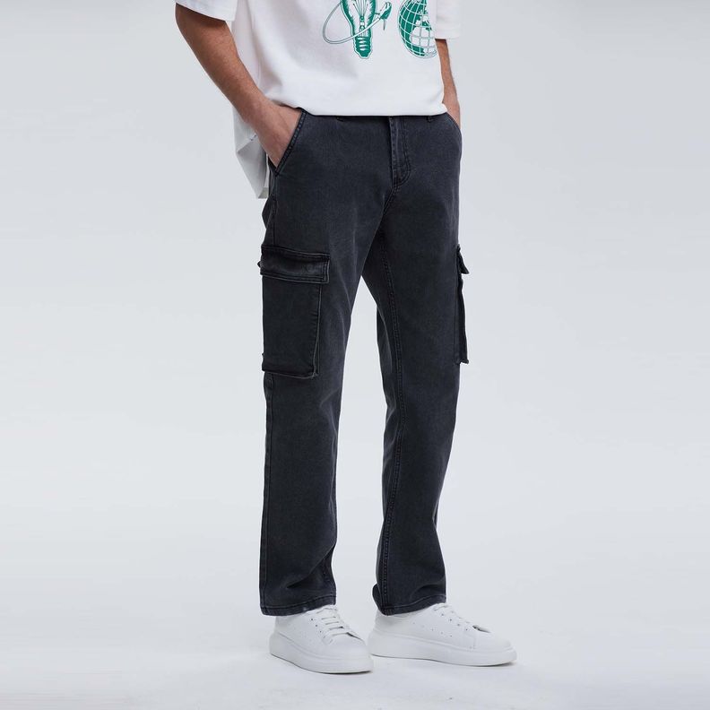 Jeans Hombre Cargo Lavado Gris Oscuro-1